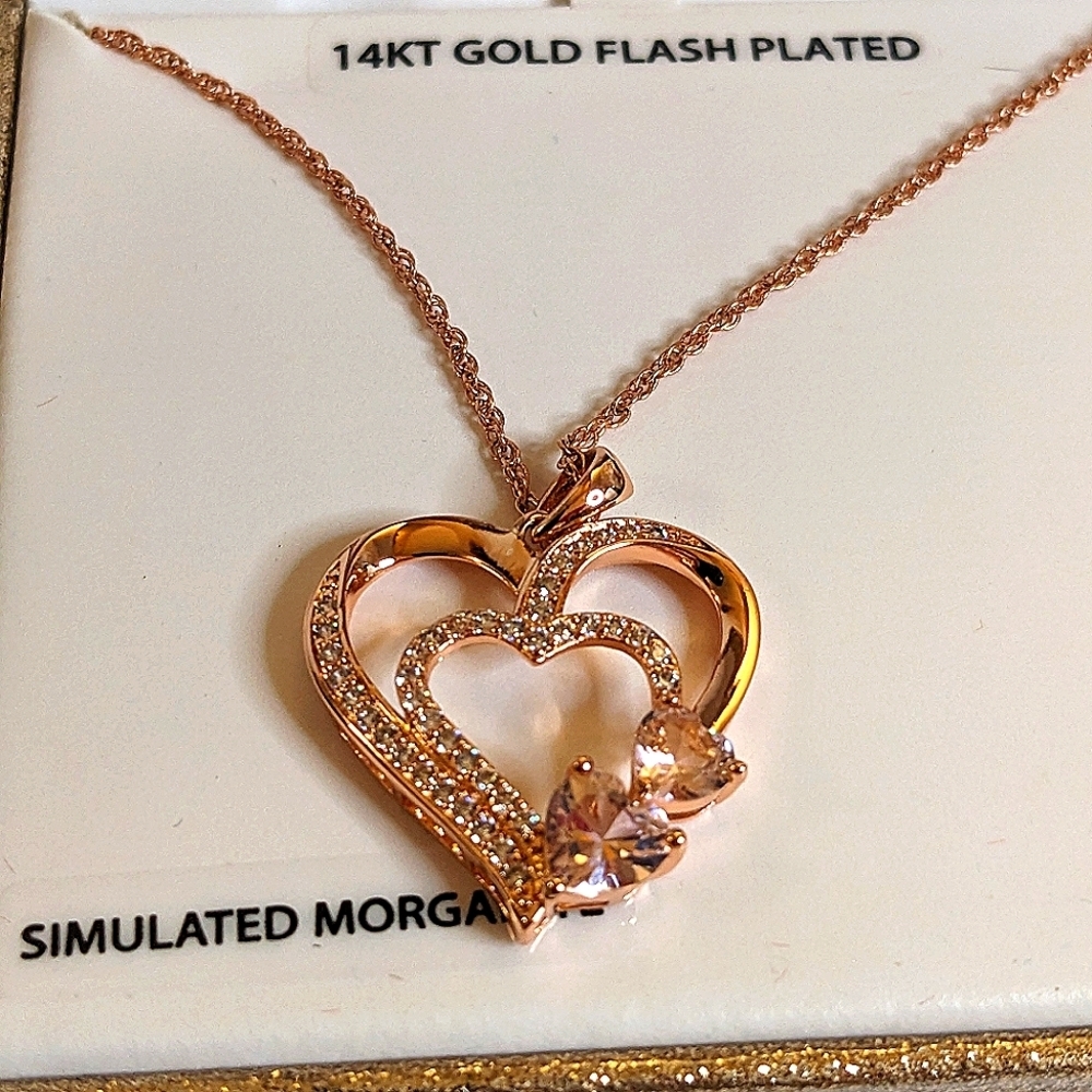 Brilliance Fine Jewelry Rose 14KT Gold Platedโ SIM Moraganite Heart Necklace